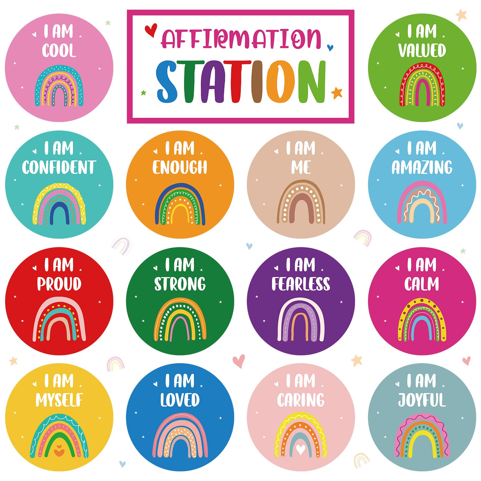 Photo 1 of 25 Pcs Affirmation Station Bulletin Board Set Boho Rainbow Motivational Classroom Mirror Decorations Positive Affirmation Posters Growth Mindset Decor Cutouts for Home School Office Wall Supply