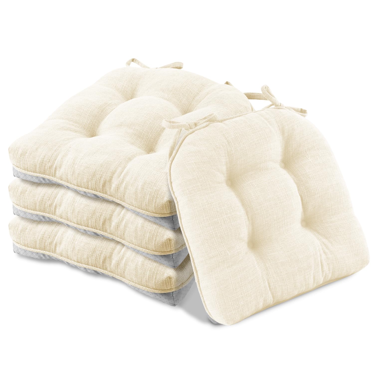 Photo 1 of Basic Beyond Chair Cushions for Dining Chairs 4 Pack, Memory Foam Chair Cushion with Ties and Non Slip Backing, 15.5 x 15.5 inches Tufted Chair Pads for Dining Chairs(Beige)