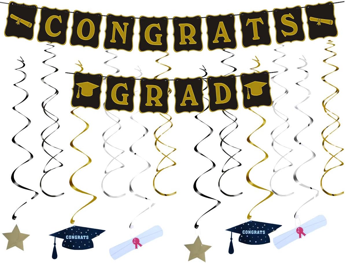 Graduation Party Supplies 2019 Graduation Party Decorations Graduation Congratulations Banner and Hang Swirls