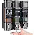 Shampoo and Conditioner Dispenser,Unisense Shower Soap Dispenser 3 Chamber No Drill Wall-Mounted Shampoo Dispenser for Shower Wall Mounted Shower Dispenser for Bathroom Hotel Large Capacity,Dark Gray