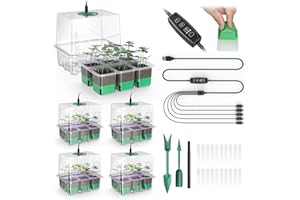 YJXFON 30 XL Cells Reusable Seed Starter Tray with Grow Light, 5 Pack Seed Starter Kit for Greenhouse Propagator Station Planting Growing (Clear)