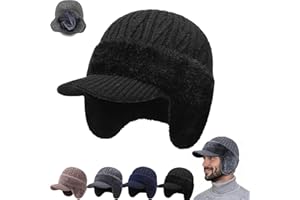360 Heat Trap Cap for Men Women, 2026 Winter Thermal Fleece-Lined Knit Beanie with Visor & Ear Flaps, for Cold Weather