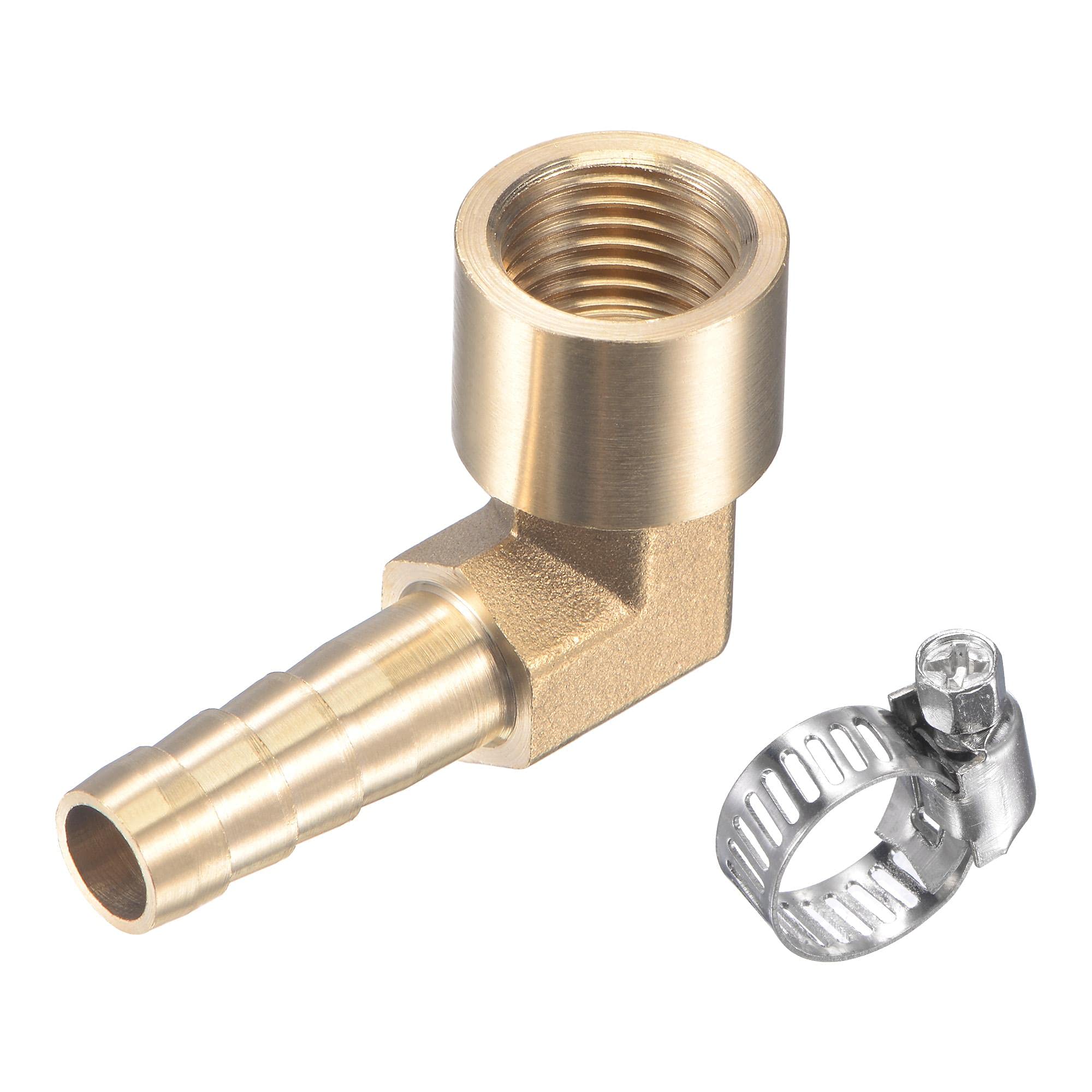 sourcing map Brass Hose Barb Fitting Elbow 8mm x G1/4 Female Thread Right Angle Pipe Connector with Stainless Steel Hose Clamp