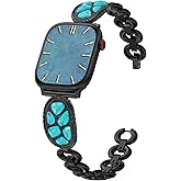 Minyee Turquoise Stone Bracelet Compatible with Apple Watch Band Women 42/46/38/40/41/44/45/49mm, Western Boho Cowboy Retro Adjustable Metal Strap for iWatch Series 11 10 9 8 7 6 5 4 Ultra/SE 3 2 1