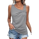 LOLONG Womens Tank Tops Summer Sleeveless Asymmetrical Neck Pleated Tops Casual Shirts