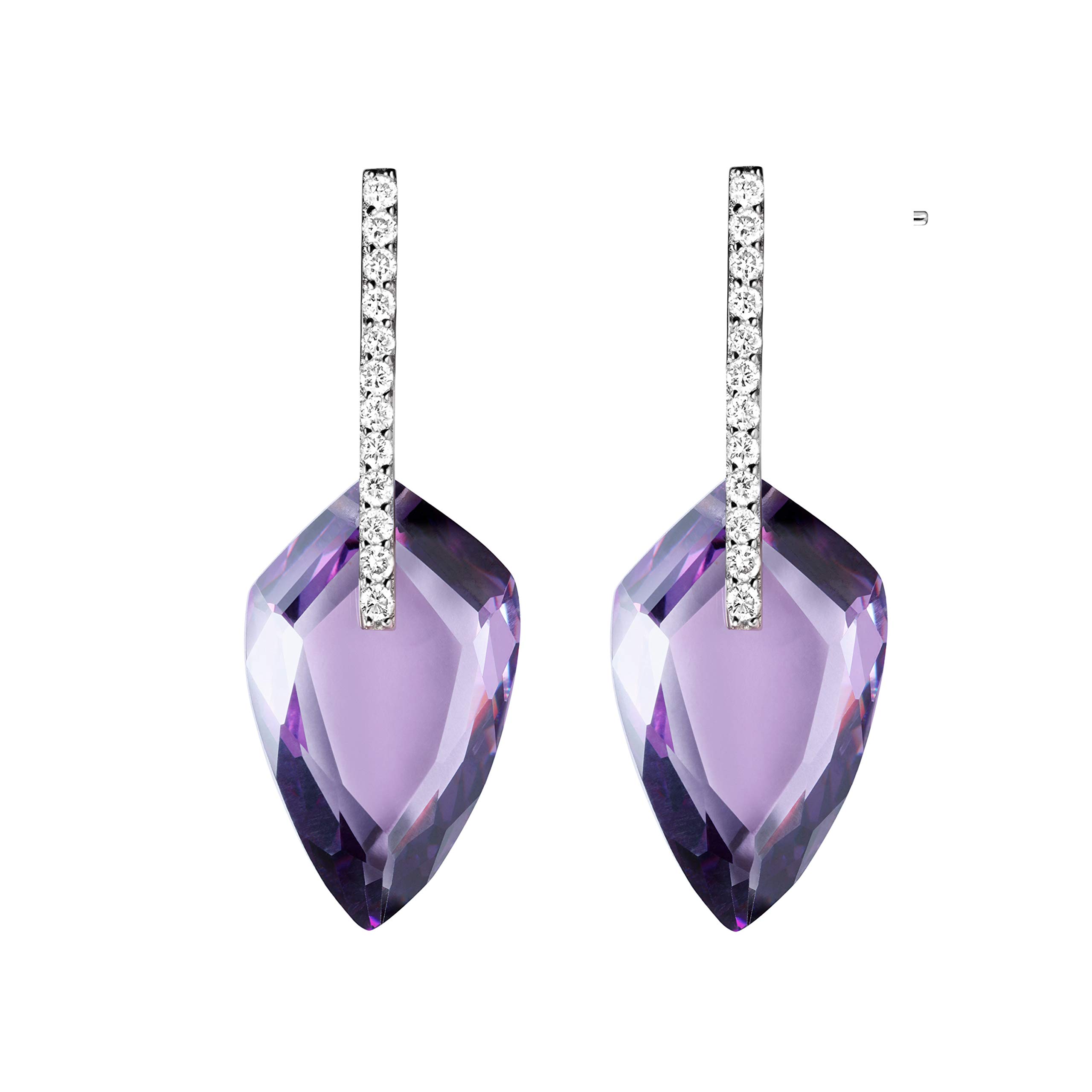 Franki Baker Art Deco Style Amethyst & Diamond CZ Sterling Silver Drop Earrings. Length: 4 cm