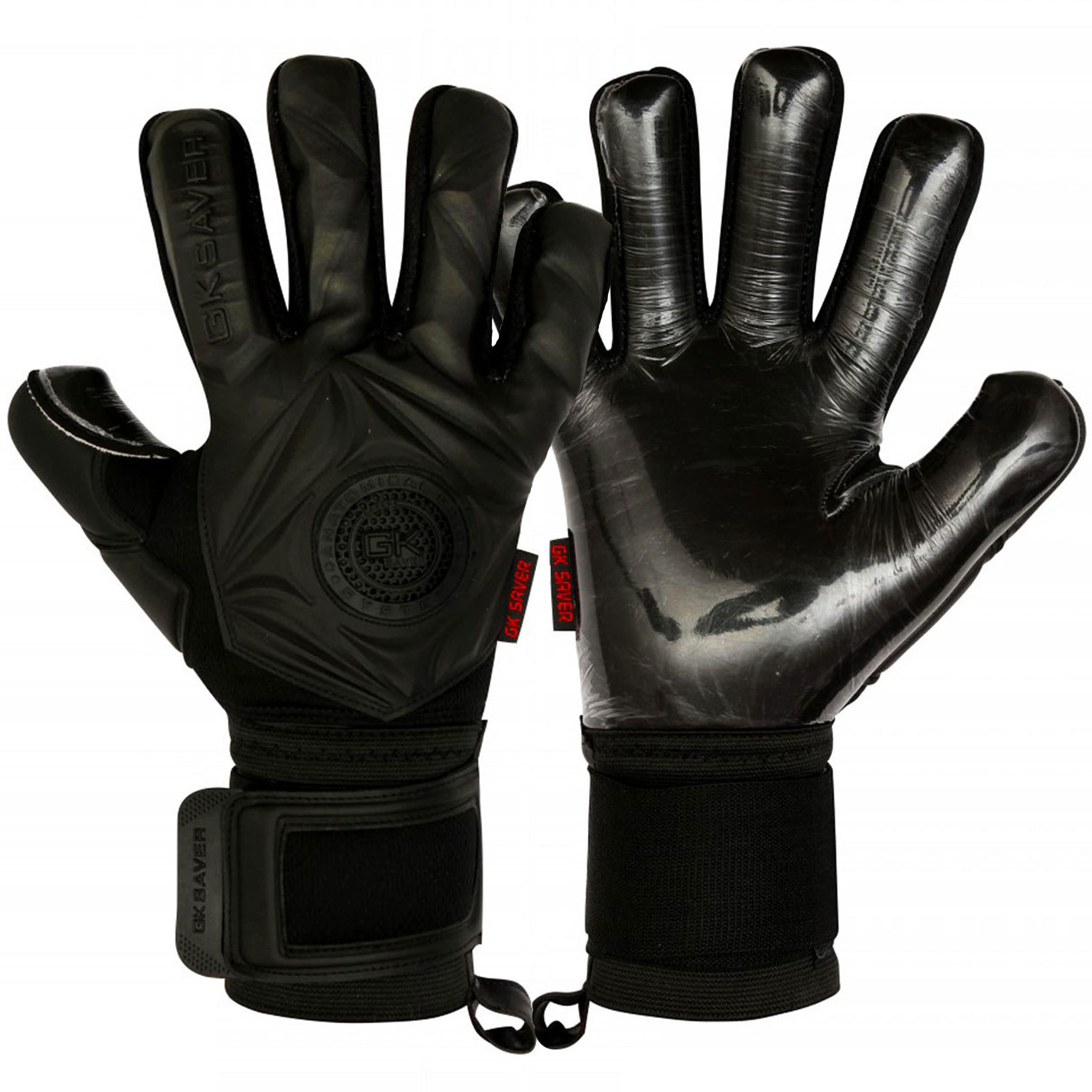 GK Saver Football Goalkeeper Gloves Professional 3D Blackout Goalie Savefingers Gloves (3D Black YF 7)