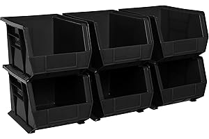 Akro-Mils 30239 AkroBins Plastic Storage Bins, Space-Saving Stackable Bins for Garage, Pantry, Craft Organization, 11-" x 8-" x 7-", Black, 6-Pack