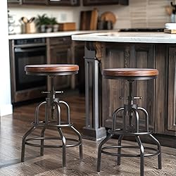LOKKHAN Vintage Industrial Bar Stool-Rustic Swivel Barstools-Round