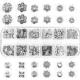 Silver Spacer Beads Caps, LEEFONE 360 PCS 12 Styles Tibetan Alloy Bead Spacers for Jewelry Making DIY Bracelets Necklace Supplies