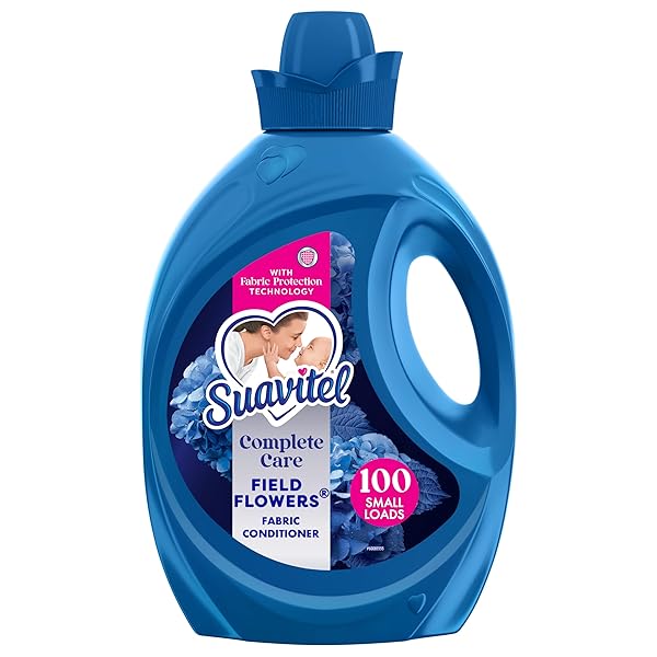 SUAVITEL COMPLETE LIQUID FABRIC SOFTENER, FABRIC CONDITIONER, HE COMPATIBLE, 100 SMALL LOADS, FIELD FLOWERS SCENT, 100 FL OZ BOTTLE