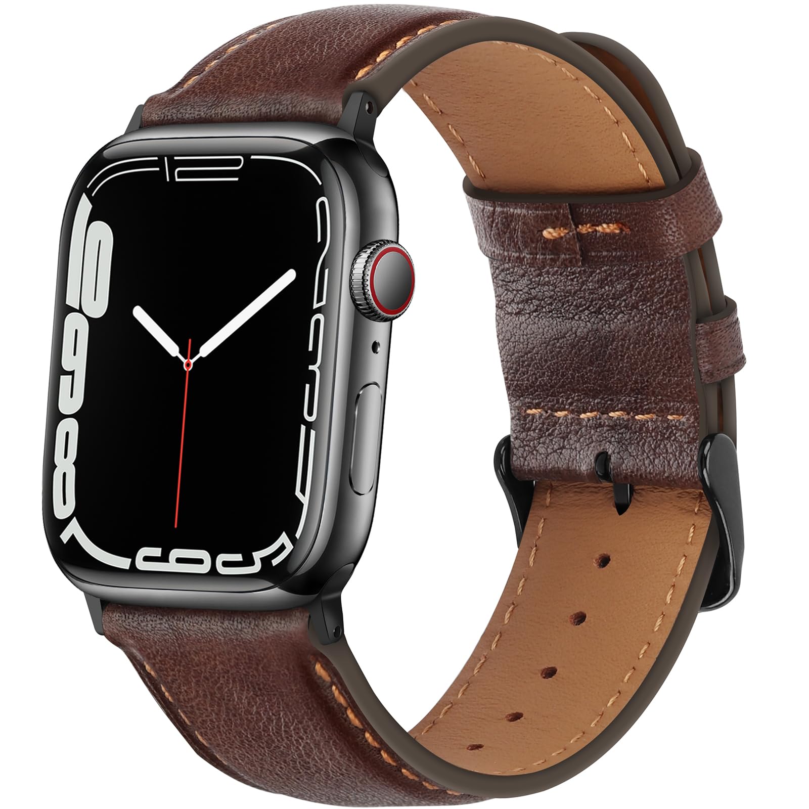 HITZEE Leather Straps Compatible with Apple Watch Strap 49mm 46mm 45mm 44mm 42mm for Women Men, Genuine Leather Band Compatible with Apple Watch Ultra 2 SE2 SE Series 10 9 8 7 6 5 4 3 2 1, Retro Brown