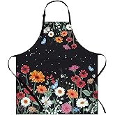 ASPMIZ Floral Apron for Adults, Waterproof Women Apron with 2 Pockets, Flower Cooking Aprons with Adjustable Neck Strap, Kitchen Apron for Washing Dishes, Gifts BBQ Grill 27.5 x 31.5 Inches, Black
