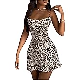 GORGLITTER Women's Leopard Print Bodycon Mini Dress Y2K Cheetah Criss Cross Ruffle Going Out Dresses