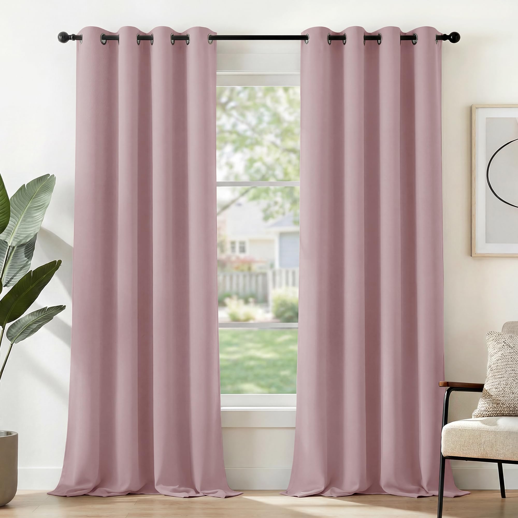Deconovo Blackout Curtains Super Soft Bedroom Curtains Thermal Insulated Energy Saving Kids Curtains for Door 55 x 106 Inch Pink Lavender 1 Pair