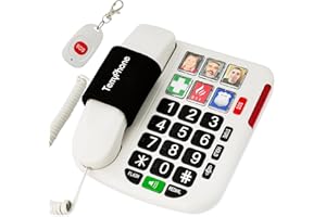 ACENIS Big Button Phone for Seniors with SOS Pendant | Corded Landline Telephone | Large Braille Buttons for Visually Impaired | Amplified Ringer for Hearing Impaired | Ergonomic Grip