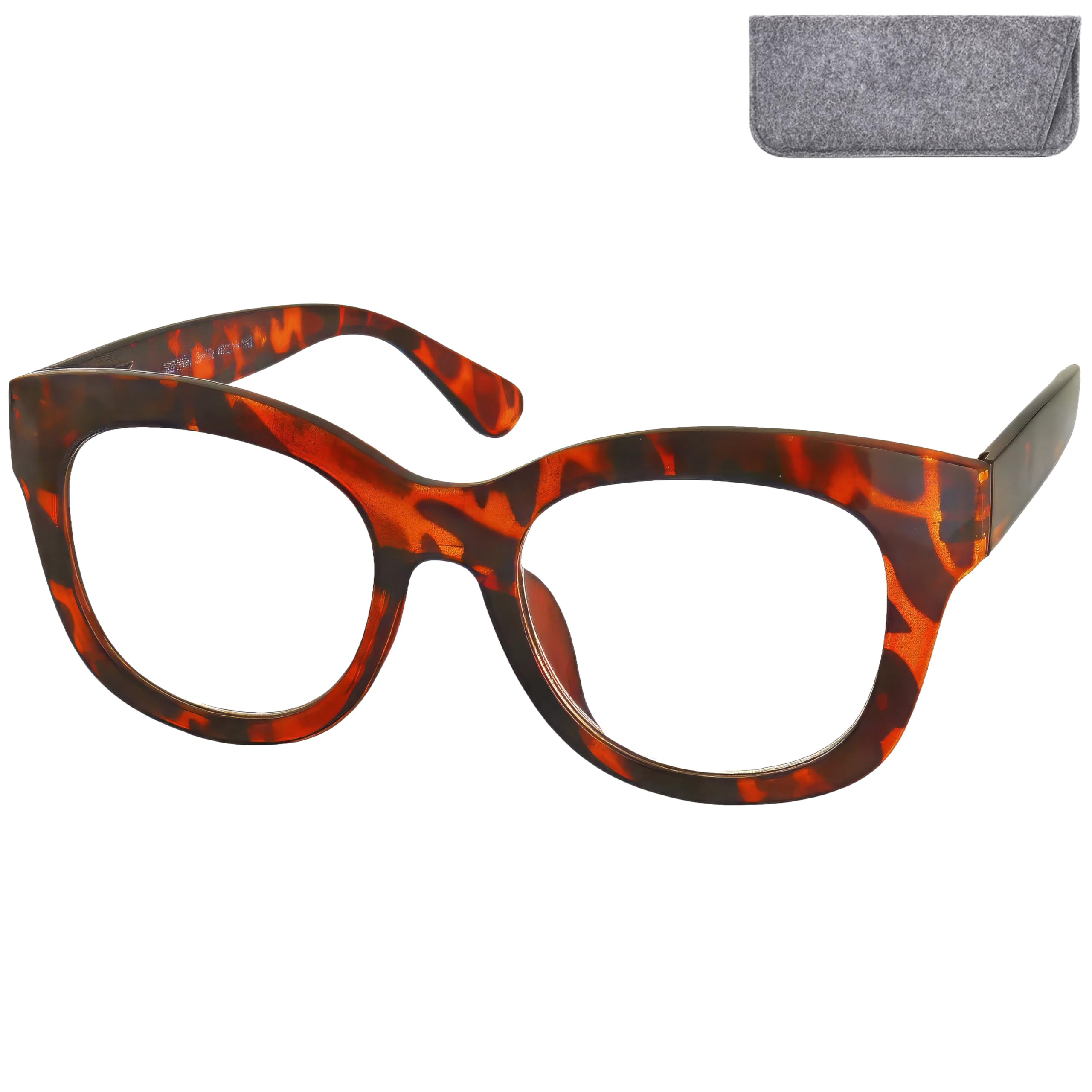 Mini Brille - Stylish Retro Thick Frame Reading Glasses with Large Lenses, FREE Case, Plastic Frame (Leopard Print Brown), Women Reading Aid + 1.00 Magnification