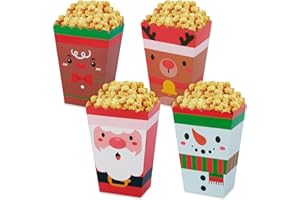DECYOOL 24 Pcs Christmas Popcorn Boxes, Mini Christmas Popcorn Boxes Snowman Reindeer Santa Or Treating Candy Cookie Treat Box for Christmas Theme Birthday Party (4 Styles)