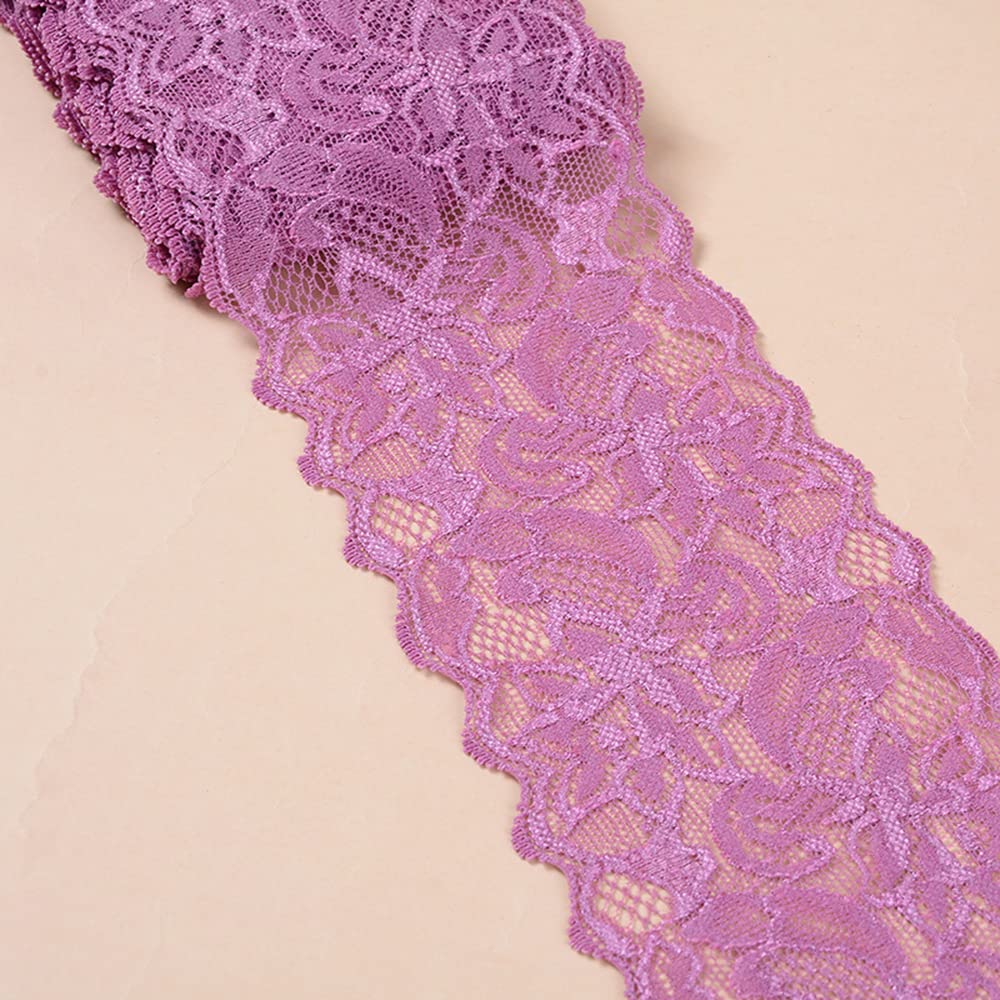 3 Yards Elasticity Lace Border Lace Ribbon, 8 cm Wide Colourful Lace Flowers Border Decorative Ribbon Lace Fabric Lace Trim for Sewing DIY Craft Clothing Underwear Fuchsia