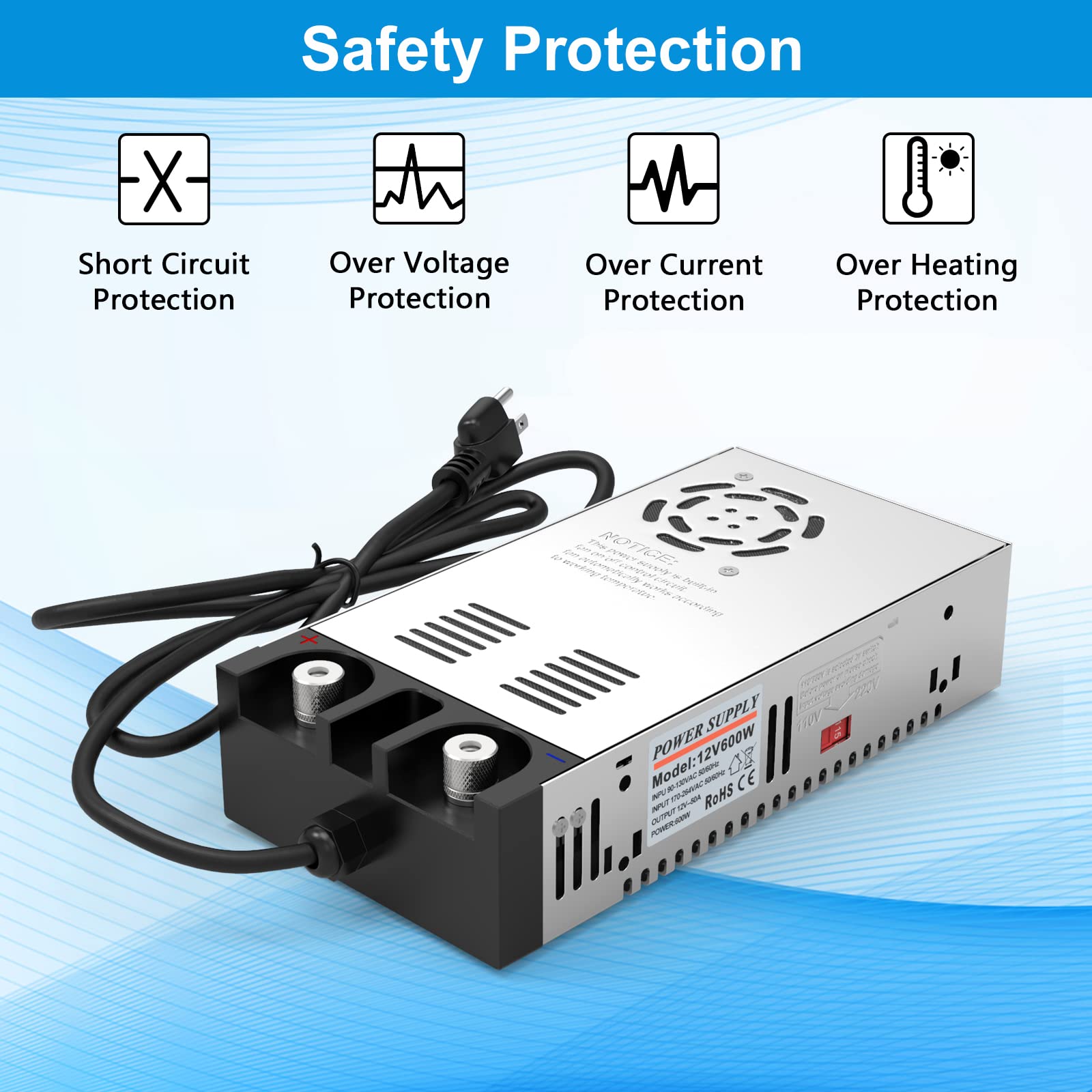 IMAYCC AC to DC Converter - 110V to 12V Power Supply, Universal 120V to 12V Converter Transformer, Max Current 50A 600W