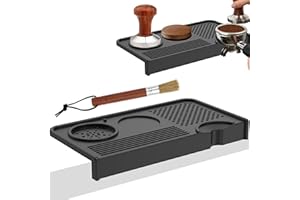 Silicone Coffee Tamping Mat, Espresso Tamping Mat, Coffee Brush Set, 10.43" x 5.51" Silicone Pad, Portafilter Mat for Barista