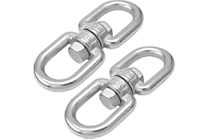 Bonsicoky M6 Double Ended Swivel Eye Hook, 304 Stainless Steel Eye to Eye Swivel Shackle Ring Connector, 2 Pcs