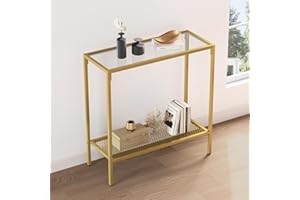 SAYGOER Gold Console Table Small Glass Entryway Table Narrow Sofa Table with Storage, 2 Tier Couch Table Hallway Table for Entry Way Living Room Home Office, Easy Assembly