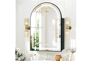 Arched Black LED Medicine Cabinet, 24x36 Inch Dimmable 3-Color Lights, Anti-Fog, Recessed & Surface Mounted Bathroom Mirror C