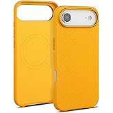 mobee Genuine Leather Case for iPhone 17 Air (6.5 inch), Pebbled Leather case with Soft Fiber Lining, Lip Screen Protection, Compatible with MagSafe Yellow