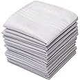 Perry Ellis 12 Pack Handkerchief (Permanent Press White with Satin Cord, 16" x 16")
