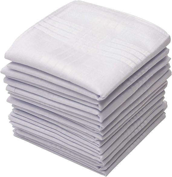 Perry Ellis 12 Pack Handkerchief (Permanent Press White with Satin Cord