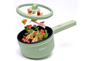 Rixhbvn Hot Pot Electric,700W Non-Stick Frying Pan,Rapid Noodles Cooker,Electric Pot,Mini Hot Pot for Steak,Egg,Oatmeal,Soup,with Power Adjustment,1.8L,Green