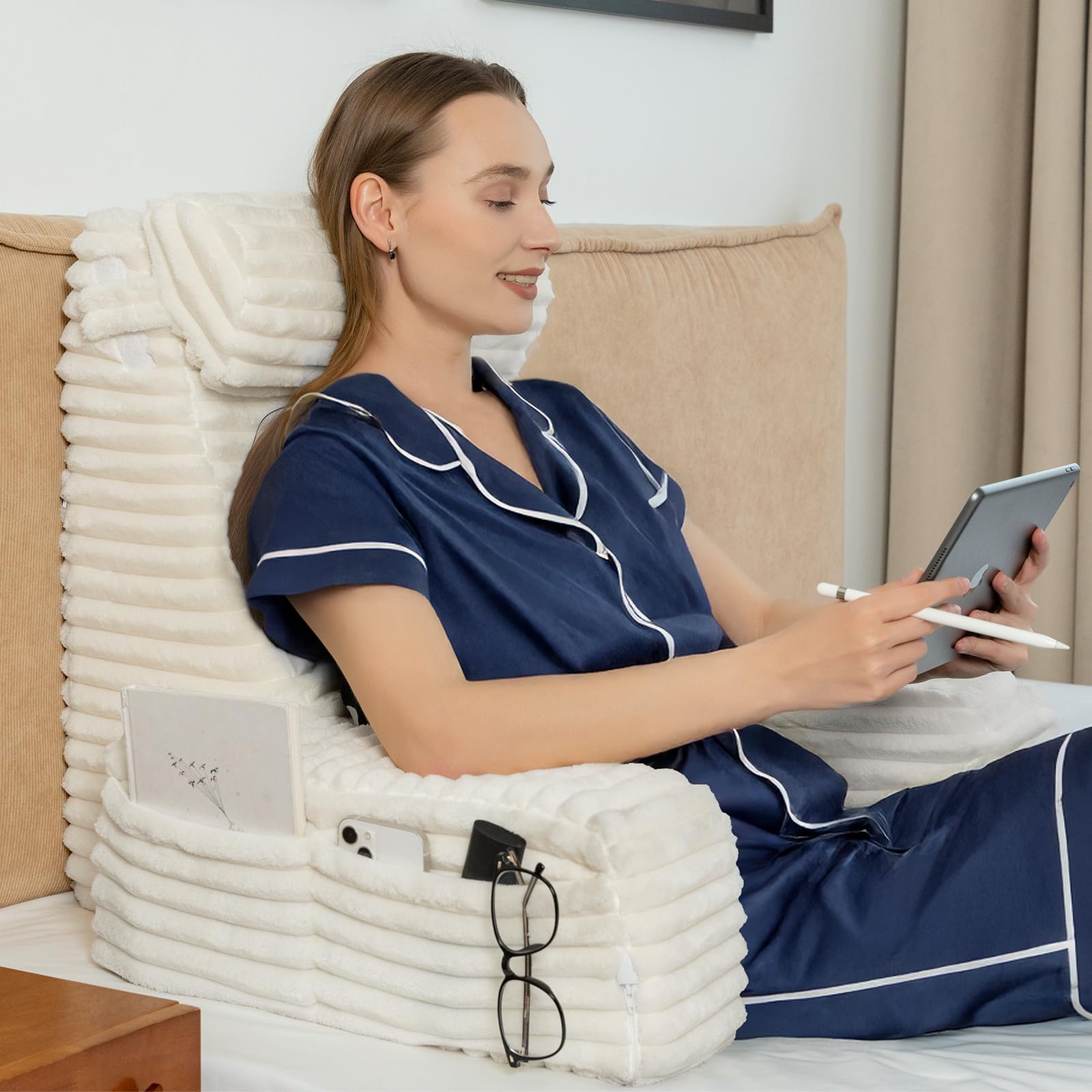 Photo 1 of ENITYA Back Pillow for Bed Sitting up, Reading Pillow for Sitting in Bed Adult, Back Support Chair Pillow for Sitting up Reading/Resting/Post Surgery/Watching TV/Gaming,Ivory