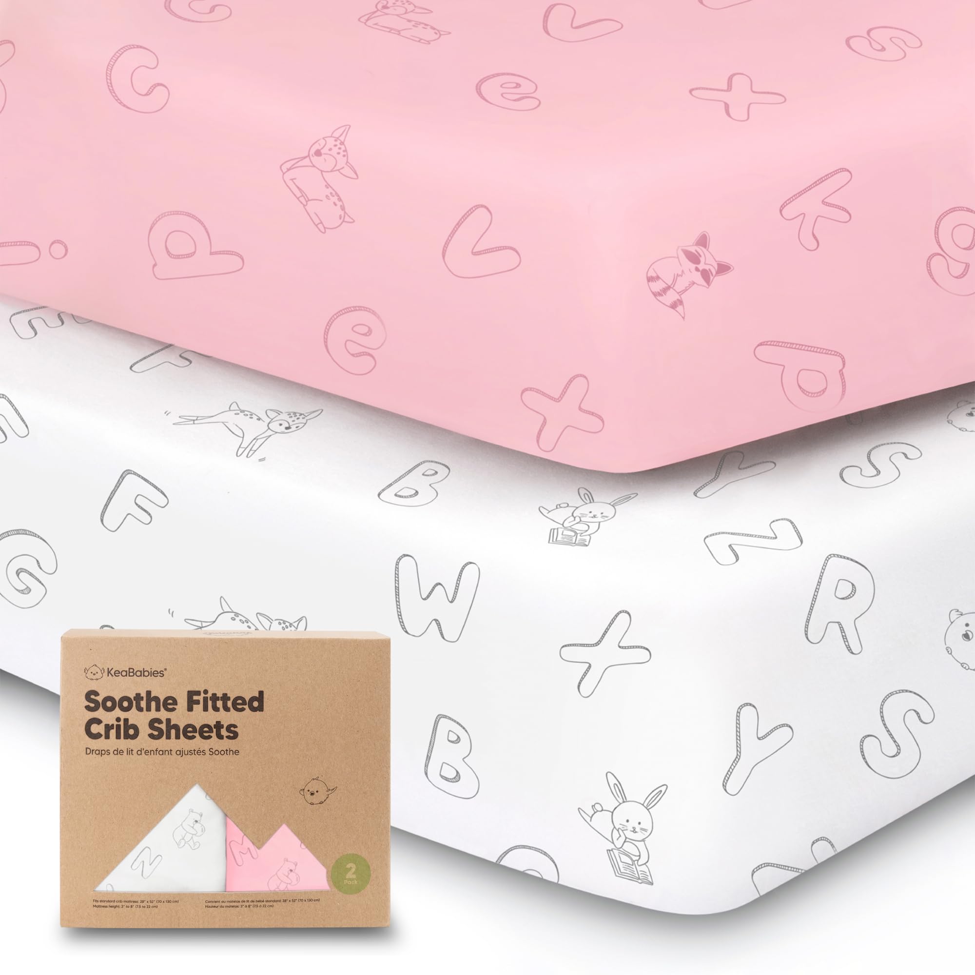 Photo 1 of KeaBabies 2-Pack Organic Crib Sheets for Boys, Girls - 52x28 Fitted Crib Mattress Sheet Neutral, Breathable Jersey Cotton Cover for Baby Bed, Toddler Mattress, Soft & Cute Prints (ABC Land Rose)