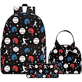 3PCS Backpack for Boys Girls Back To School, Kids Backpack for Teens Elementary Middle High School Students, Large Capacity 17 Inch Bookbags with Lunch Box and Pencil Case(Baseball)