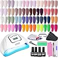 JODSONE 36 Pieces Easy to Apply Gel Nail Polish Kit with U V Light Base Coat Top Matte Glitter Gel Polish for Salon and Home Use