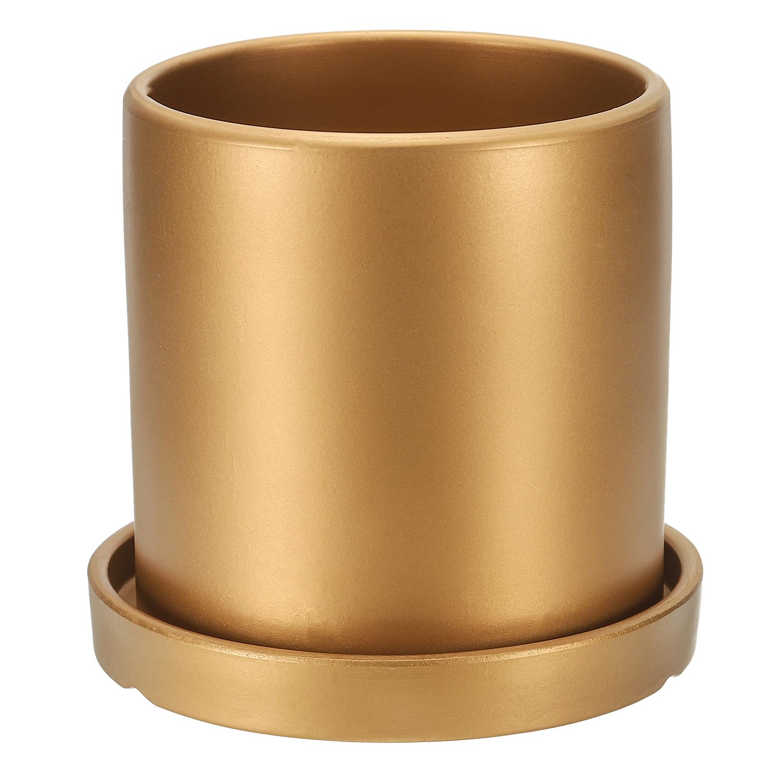 PATIKIL 5 Inch Ceramic Plant Pots, Modern Flower Planters with Drainage Holes and Tray for Decorate Home Indoor Plants Succulent Herb, Gold