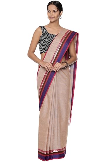 Womens Chettinad Pure Cotton Saree With Running Blouse Piece (CCOPSC12558_Brown)