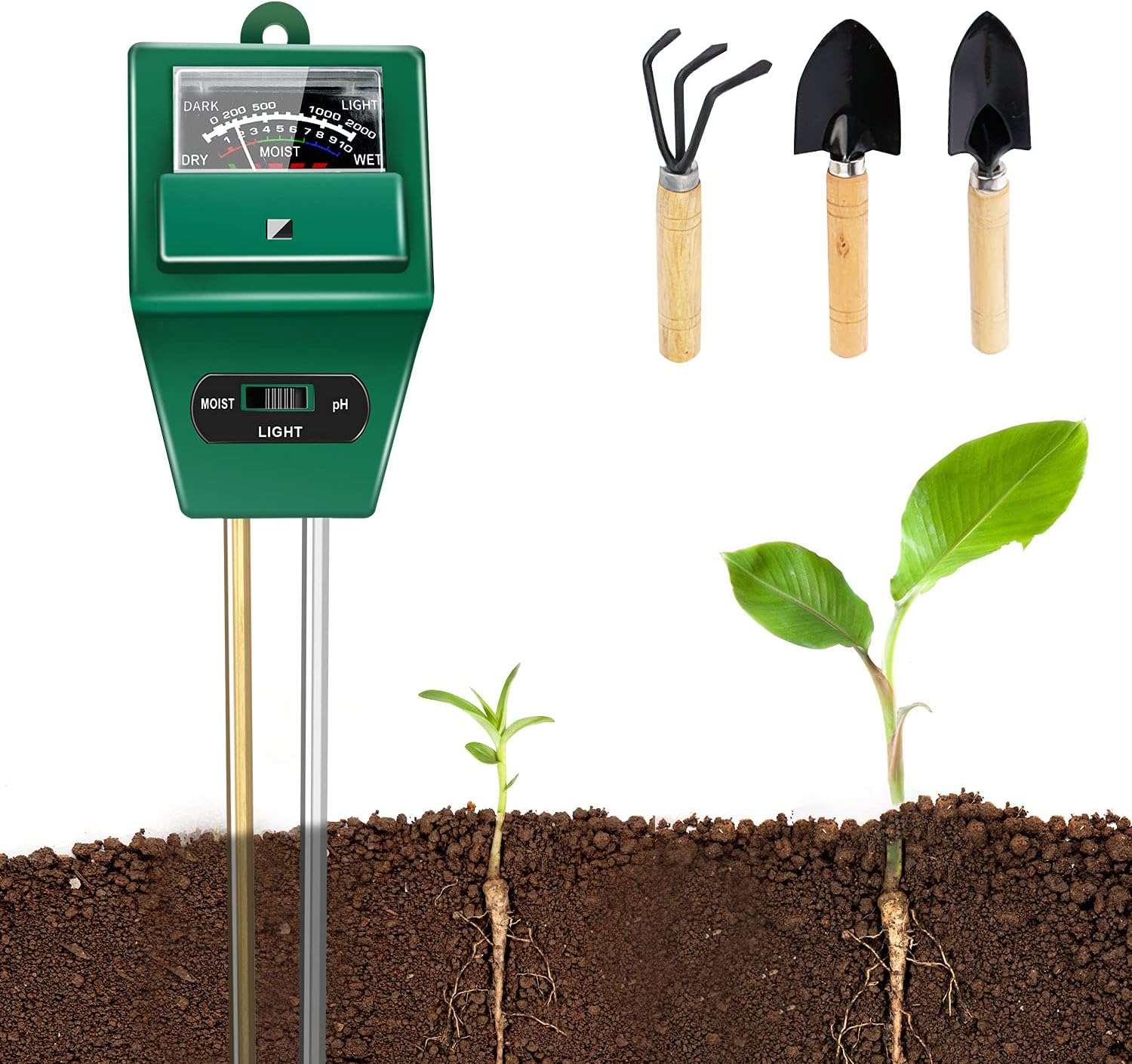 LOVVIY Soil pH Meter Set,Soil Moisture Meter Set,3 in 1 Soil Tester Kits with Soil Moisture/Light/pH Tester for Plants,Gardening Tool Kit for Garden, Lawn, Farm, Indoor & Outdoor Use