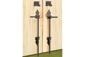 DREAMXIANG 18" Heavy Duty Cane Bolt Gate Drop Rod Hardware Ground Latch for Wood PVC Vinyl Metal Fences Gates, Double Doors, Black Solid Steel -2 Pack