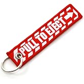 PULL TO EJECT Key Chain - Red with White embroidered letters - Quantity = 1