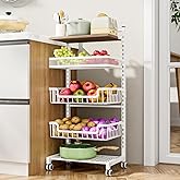 HapiRm Fruit Basket Kitchen Cart - 5 Tier Adjustable Vegetable Storage Rack, Large Capacity Rolling Kitchen Carts on Wheels for Snack Onion and Potato Storage