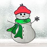 Stained Glass Snowman with Scarf Ornament Suncatcher