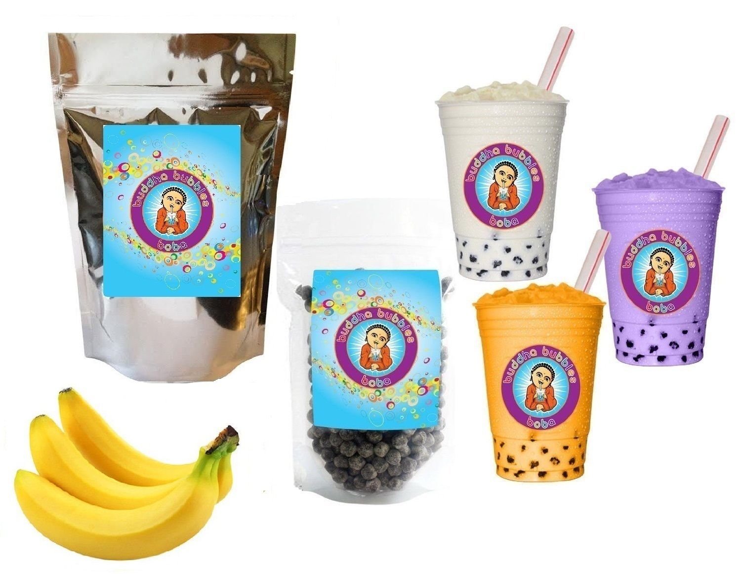 10+ Drinks Banana Boba Tea Kit Tea Powder, Tapioca Pearls & Straws By