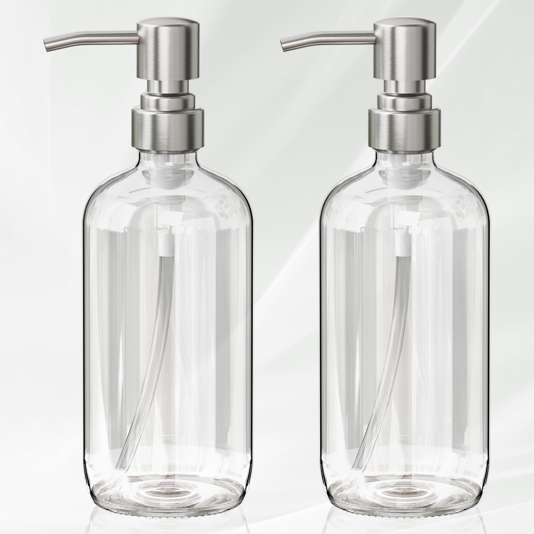 Photo 1 of AmazerBath Soap Dispenser, 2 Pack Glass Soap Dispenser with Pump Stainless Steel, 17 Oz Hand Soap Bottles Bathroom Kitchen, Clear