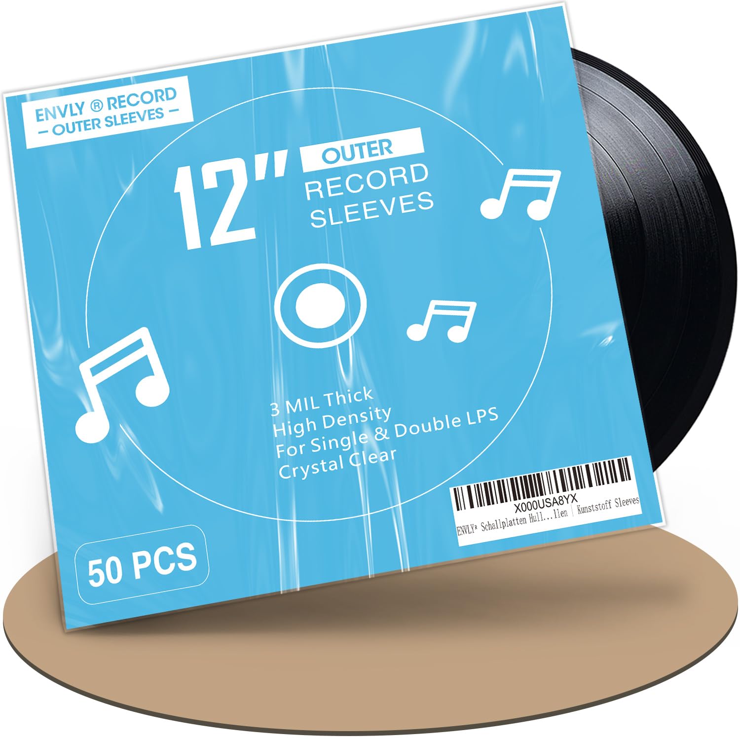ENVLY® Record Sleeves 50-Pack - 12-Inch LP Outer Sleeves - 32.5cm Transparent Plastic Sleeves