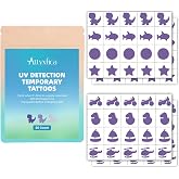 Attyxfica UV Detection Temporary Tattoo Stickers for Sunscreen（80 Count） | Sun Protection Reminder, Know When to re-Apply Sunscreen, 8 Pattern Types, Transparent Before Color Change