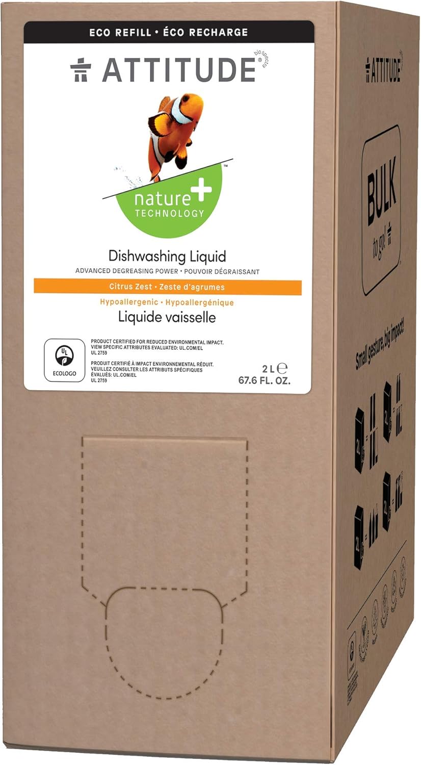 ATTITUDE Dish Soap Refill, Ecofriendly Bulk to Go Packaging, EWG Top