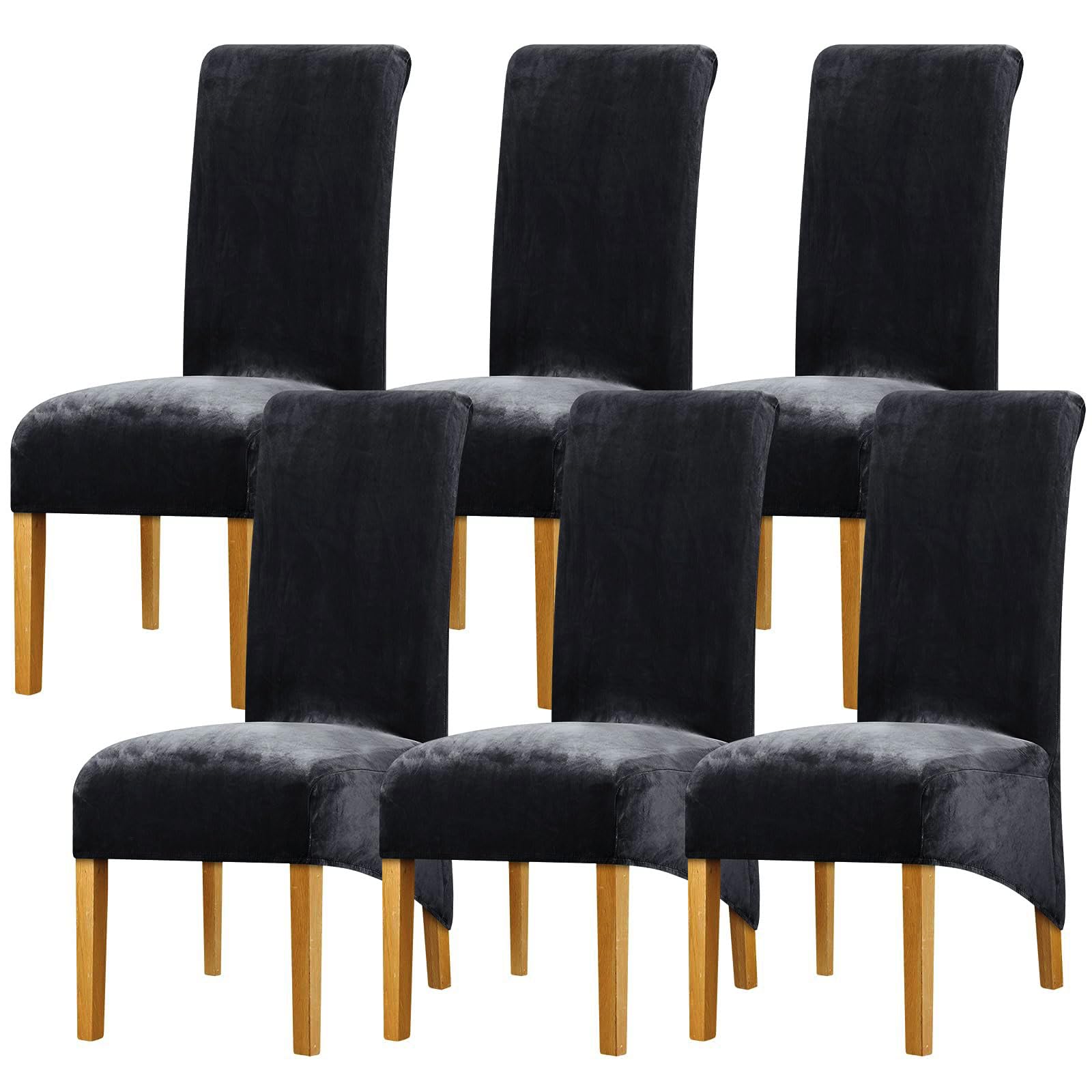 Leorate Velvet Dining Chair Covers: Thick High Back Velvet Chair Slipcovers Stretch Fabrics Cover For Large Chair Washable Removable Chair Cover For Home Decor (Pack of 6, Black)