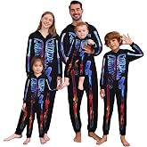 Patgoal Halloween Skeleton Costumes Matching Family One Piece Hooded Jumpsuit Bodysuit for Men Women Kids Couples Adult